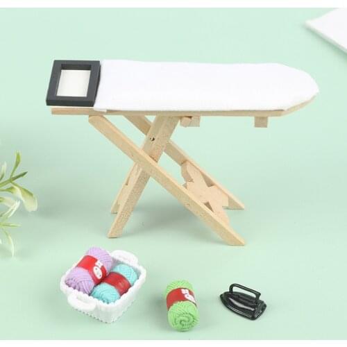 1:12 Mini Craft Wood Ironing Board Iron Sewing Yarn Scene Accessories Dollhouse Miniature Furniture Toy