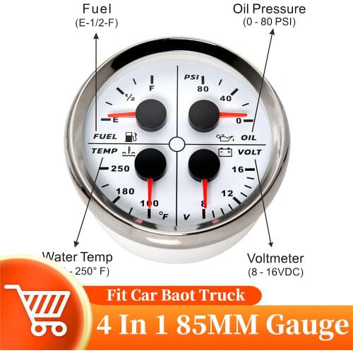 New 4 in 1 Multifunctional Gauge Fuel Level gauge Oil Pressure Meter Water Temperature gauge Voltage 8-16v