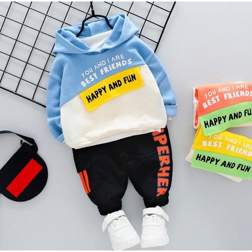 Fashion Kid Boy Girl Hooded Casual Clothes Outfit 2021 New Autumn Cotton Letter 1 2 3 4 Years Childrens Boys Girls Set