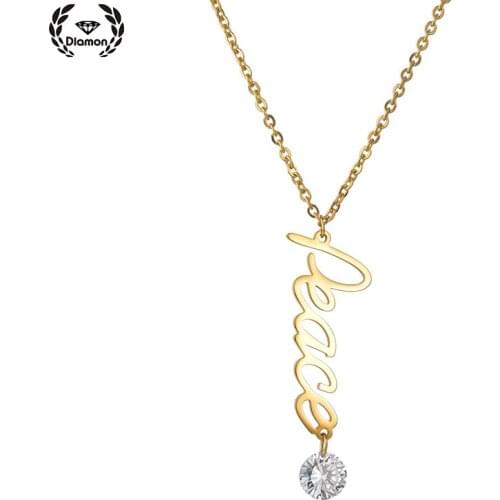 Diamon Personalized Fashion Stainless Steel necklace for women Crystal custom Letter Gold Zircon girl name Pendant jewelry gift