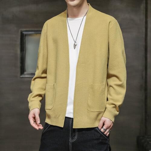 Men 2021 Spring Autumn Fashion Thin Cardigan Overcoats Male Slim V-neck Sweater Jackets Mens Solid Color Knitted Coats P160