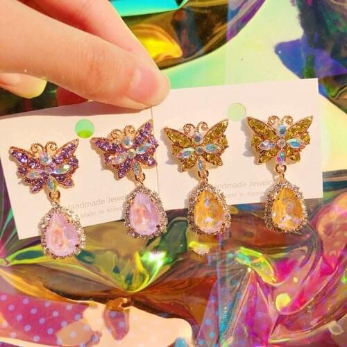 MWSONYA New 2020 Korean Elegant Luxury Butterfly Rhinestone Dangle Earrings For Women Fashion Wather drop Crystal Party Jewelry