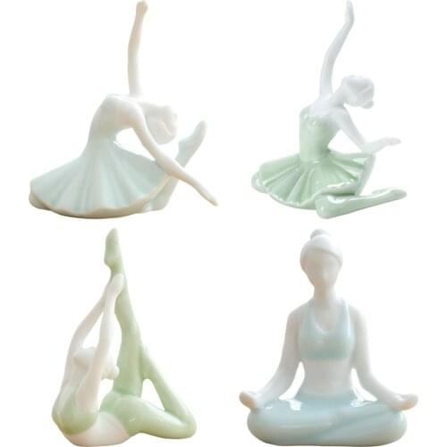 Delicate Yoga Girl Decor Statue for Home Office Bookshelf TV Stand Decoration Ceramic Yoga Pose Sculpture Crafts Gift