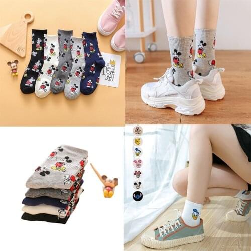 Disney Anime socks Mickey minnie mouse Donald Duck Little bear Pooh Bear Cartoon tube socks Pure cotton casual Womens socks