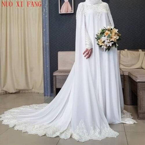 NUOXIFANG New Muslim Long Sleeve with Cloak Lace Wedding Dresses Wedding Gown Bride Dress Vestidos De Noiva 2020 robe de mariage