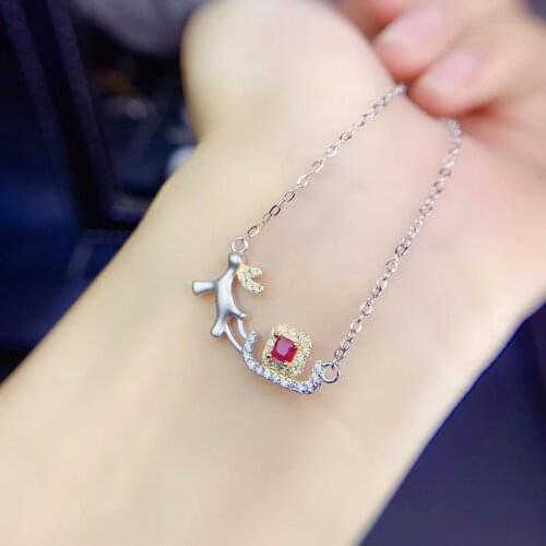 Natural red ruby stone Necklace natural gemstone Pendant Necklace S925 silver trendy running fawn woman wedding gift jewelry
