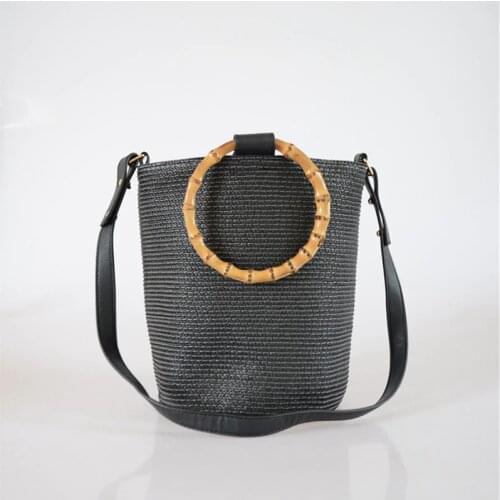 2019 New Beach Bucket Straw Bags Woven Women Crossbody Bags Bamboo Handle Shoulder Tote Bag