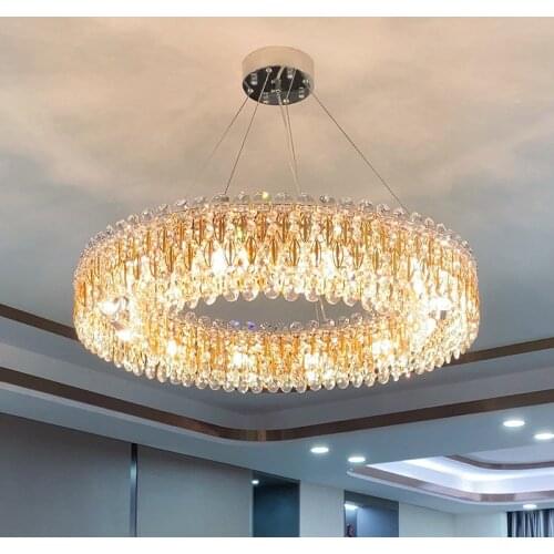 Luxury Living Room Chrome Metal Round Led Pendant Lights Lustre K9 Crystal Cable Hanging Lamp Led Luminarias Lamparas Lighting
