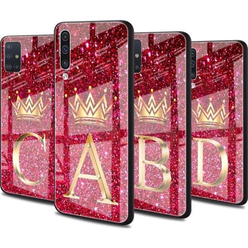 Luxury Glass Cover for Samsung Galaxy A51 A50 A71 A70 A21s A31 A10 A40 A41 A52 Tempered Phone Case Fashion Letter