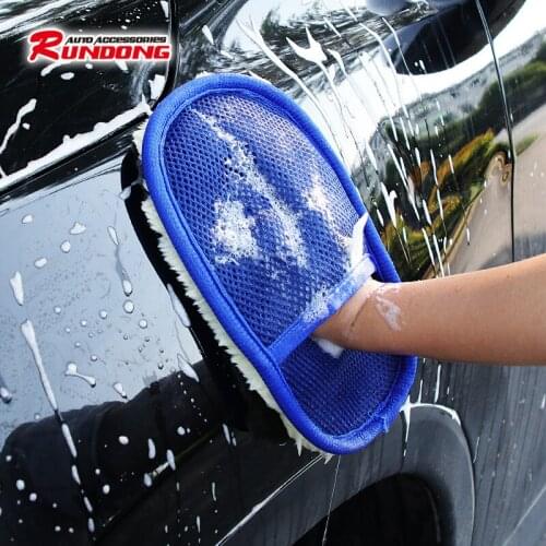 Rundong wool-like polishing waxing car-washing gloves double-sided gloves car-cleaning tool R-0028