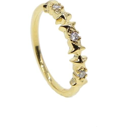 Cheapest tiny women five star band finger rings with white blue cz paved thin gold rings for young girl party jewelry