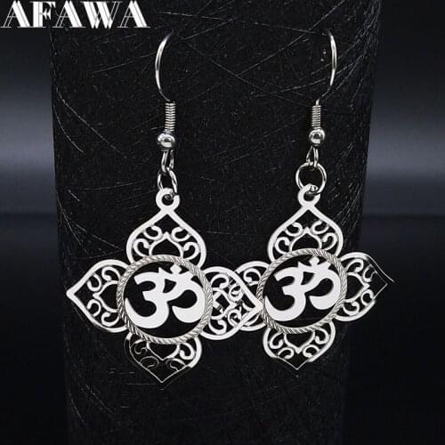 Flower Yoga Stainless Steel Drop Earrings Women Silver Color Dangle Earring Jewelry joyeria pendientes acero quirurgico mujer