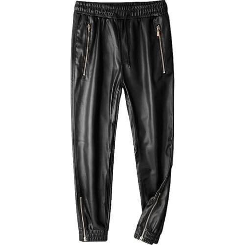 TSINGYI Faux Leather Pants Men Joggers Zipper Pockets Elastic Waist High Street Black Harem Pant Superior Quality Men Clothing