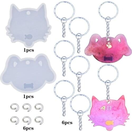 Cat Dog Animal Head Silicone Molds Keychain Molds DIY 14pcs set with Key Rings for Making Keychains Silicon Molds for Resin Art