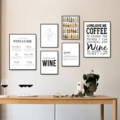 Wine Guide Sign Canvas Prints Kitchen Decor Wine Lover Gift Black White Minimalist Poster Painting Bar Restaurant Wall Art Decor