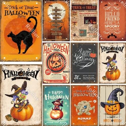 Halloween Vintage Metal Sign Christmas Pumpkin Plaque Home Bar Market Wall Decoration Plates Art Classic horror Poster 20x30 cm