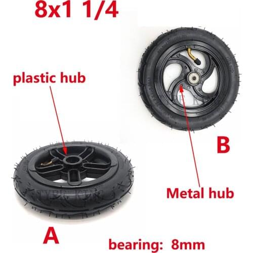 High Quality 8X1 1/4 Wheel Inner And Outer Tires for Electric Scooter Baby Carriage Wheel With Metal Hub 8mm Bearing