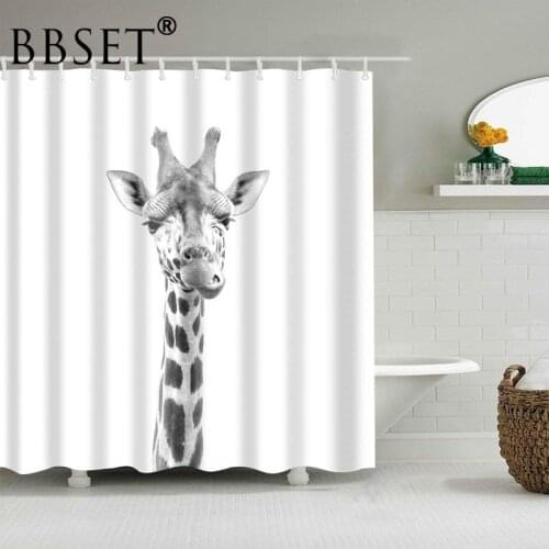 Giraffe Bathroom Shower Curtain Giraffe with Funny Face Pattern Waterproof Multi-size Douchegordijn Bathroom Decor with Hooks