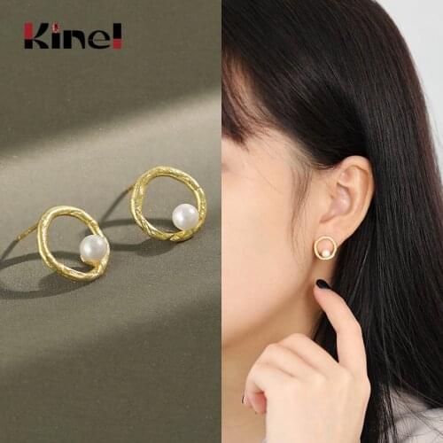 Kinel 925 Sterling Silver Temperament Irregular Hollow Earring Fashion Personality Silver Earrings Pearl Stud Earrings For Women