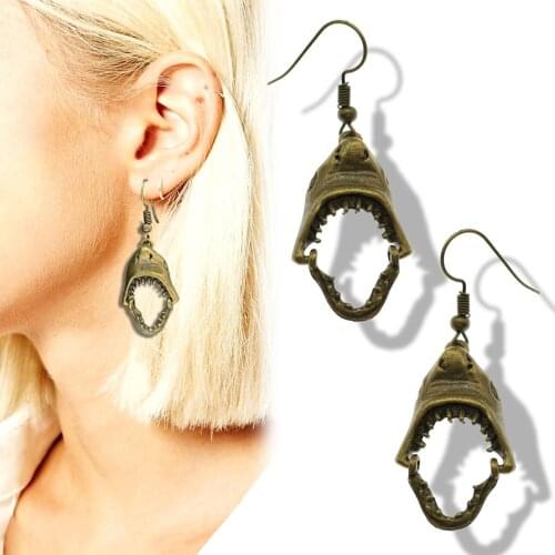 Women Shark Tooth Earrings Jewelry Vintage Jaws Skull Hell Demon Mouth Drop Dangle Fancy Dress Oorbellen Orecchini Men Unisex