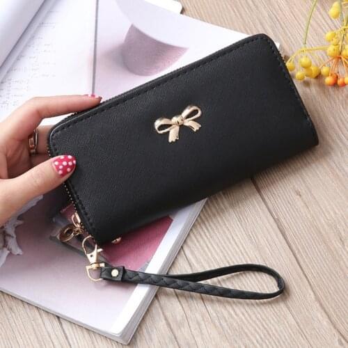 Women Long Clutch Wallets Female Fashion PU Leather Bowknot Coin Bag Phone Purses Famous Designer Lady Cards Holder Wallet 244