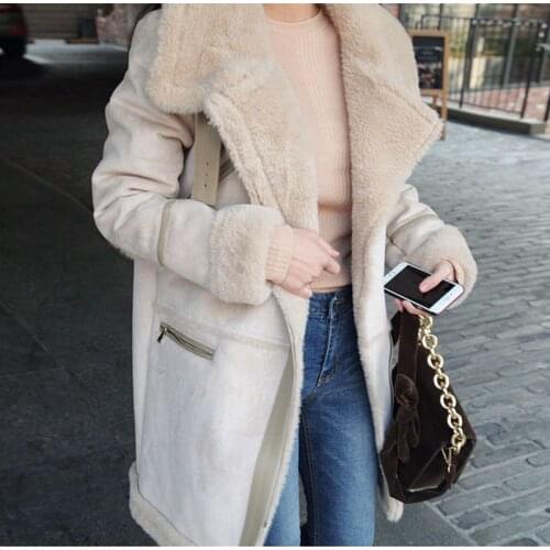 2020 Winter Women Faux Lamb Wool Thick Warm shearling Coat Loose Plus Size Long Coats Faux Suede Leather Jackets Outerwear A61