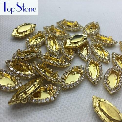 Golden Color Sew on Metal Claw with Clear Crystal Rhinestones Around For 7x15mm Navette Pointback Rhinestones