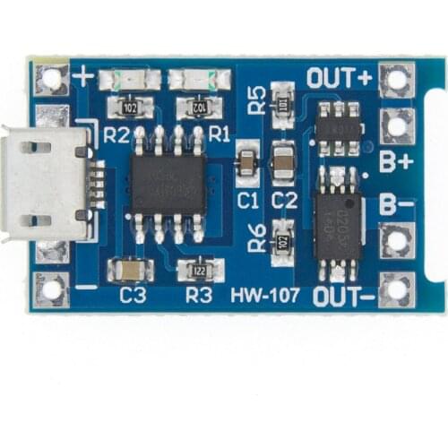 100Pcs Micro USB 5V 1A 18650 TP4056 Lithium Battery Charger Module Charging Board With Protection Dual Functions 1A Li-ion