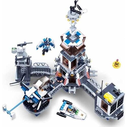 1016pcs Prison Island Building Blocks Police Patrol Car Helicopter Plane Ship Station Model Alcatraz prison Toy For Children Gif