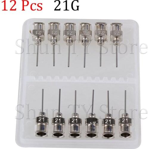 12 Pcs 1/2 Inch Silver Stainless Steel 21Ga Connector Glue Head Dispensing Needle, Suitable For Dispensing Electronic Components