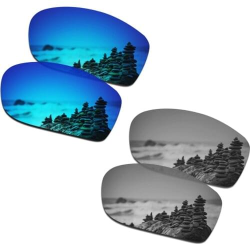SmartVLT 2 Pairs Polarized Sunglasses Replacement Lenses for Oakley Fives Squared Ice Blue and Silver Titanium