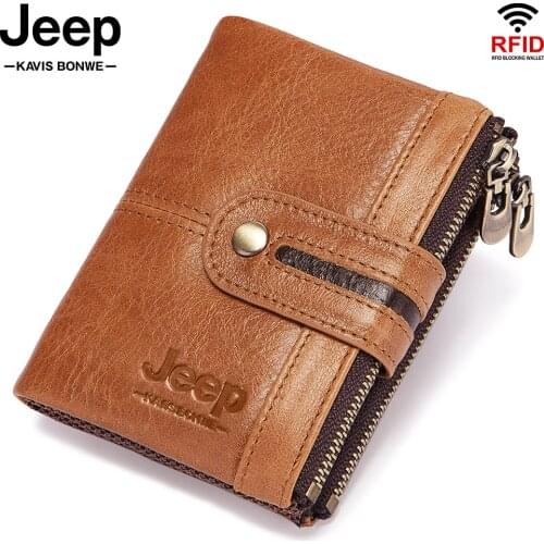 2021 Fashion Genuine Leather Men Wallet Bi-fold Wallets Short ID Card Holder Coin Purse With Double Zipper Small Mens Purse