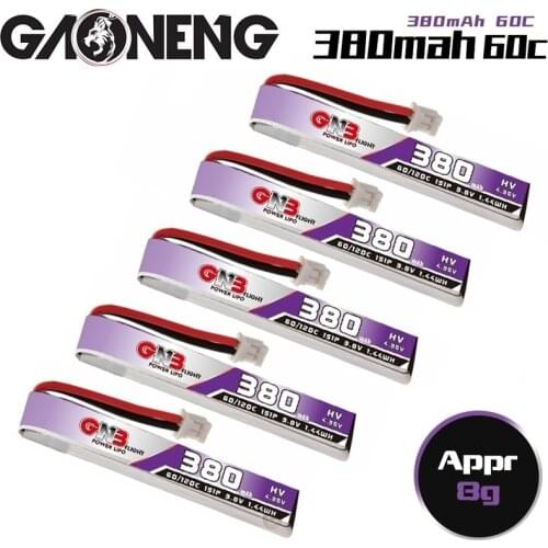 5pcs/lot Gaoneng GNB FPV LiHv Batteries 380mAh 1S 3.8V 60C Max 120C PH2.0 Plug 4.35V Lipo Battery Updated Verion of 1S 300mah