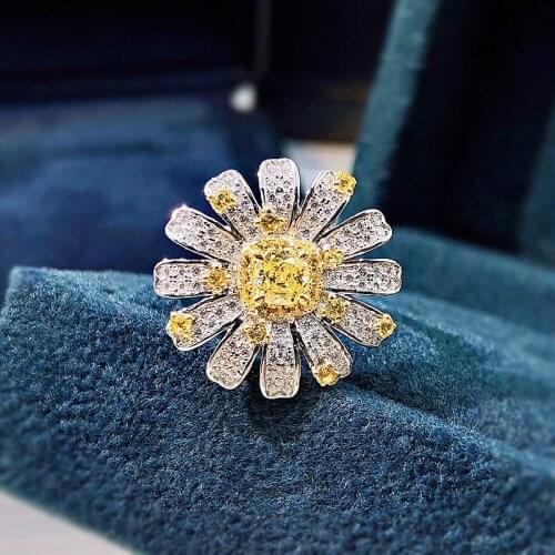925 Sterling Silver 5A Simulation Moissanite Diamond Female Citrine Ring Creative Exquisite Flower Daisy Ring Jewelry Gift