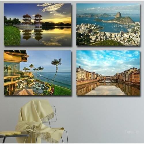 Coastline Abstract Oil Painting Canvas Art Prints Castle Tower Bridge Landscape Posters Prints Wall Decor Nature House Cottage