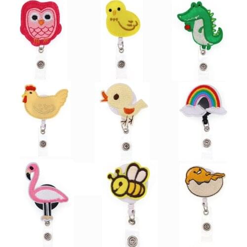 Free Shipping Cute Animal Retractable Felt ID Badge Holder Reel
