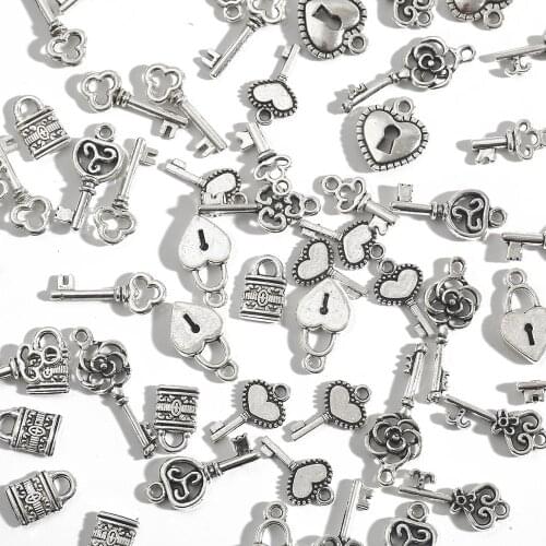 20/30pcs Tibetan Silver Key Lock Spacer Beads Pendant Tibetan Retro DIY Bracelet Necklace Pendant Charms Diy Jewelry Making