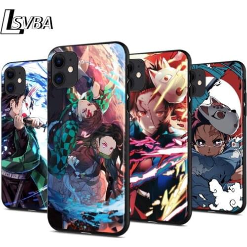 Anime Demon Slayer Kimetsu no Yaiba For iPhone 12 11 XS Pro Max Mini XR X 8 7 6 6S Plus 5 SE 2020 Black Cover Phone Case