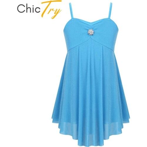 ChicTry Kids Teens Spaghetti Strap Rhinestone Ballet Tutu Dress Gymnastics Leotard Children Girls Skating Lyrical Dance Costumes