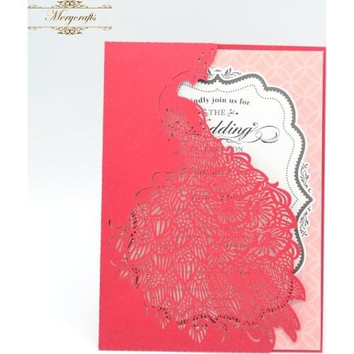 Laser cut red pearl elegant peacock wedding invitation card