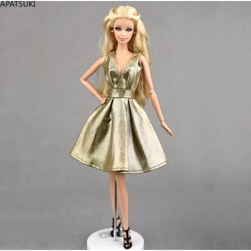 Golden Leather Classical Doll Dress For Barbie Doll Clothes Outfits Party Gown For Barbie Dollhouse 1/6 Dolls Accessories Toys
