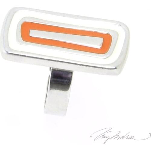 Ring Rhodium and Enamel Orange RECTCAN Collection CROWN