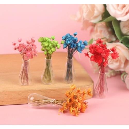 Creative 1:12 Dollhouse Miniature Mini Glass Dried Flower Vase Flower Arrangement Pot Model Home Decor Accessory For Doll House