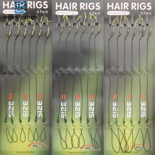 Easy Catch 18pcs Carp Fishing Hair Rigs Green Coated Braided Thread Loop 8245 Curve Shank Hook Boilies Carp Rigs