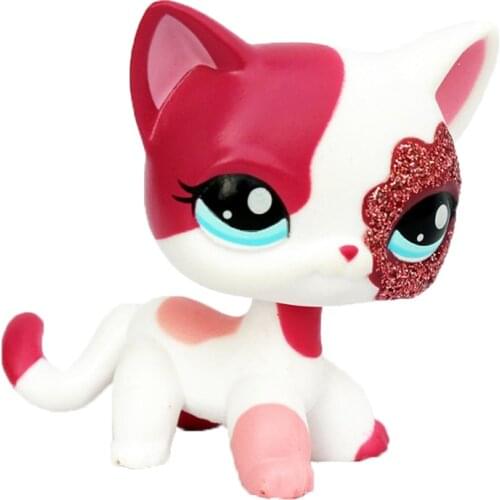 LPS CAT Rare original pet shop toys standing Short Hair Cat #2291 White Pink Glitter kitty free shipping