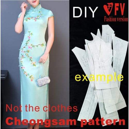 Small Cap Sleeve Improved Silk Cheongsam Dress Pattern Garment Sewing Figure 1: 1 Finished Pattern BQP-61