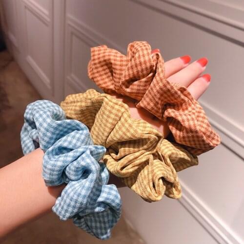 Fashion Large Plaid Scrunchies Women Fabric Elastic Hair Rubber Bands Ponytail Holder Gum for Girls Hair Ties Ropes Accessories
