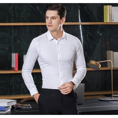 Mens Long Sleeve Button Up Shirt Bamboo Fiber Stretch Breathable Colorful Business Office Wear White Wedding Shirt Plus Size 4xl
