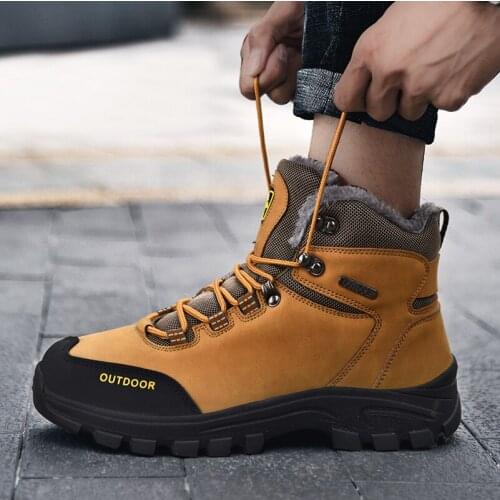 Mens Boots Leather Outdoor Sneakers Snow Boots With Fur Anti-slip Rubber Ankle Casual Shoes Men 2020 Botas Hombre Male Footwear