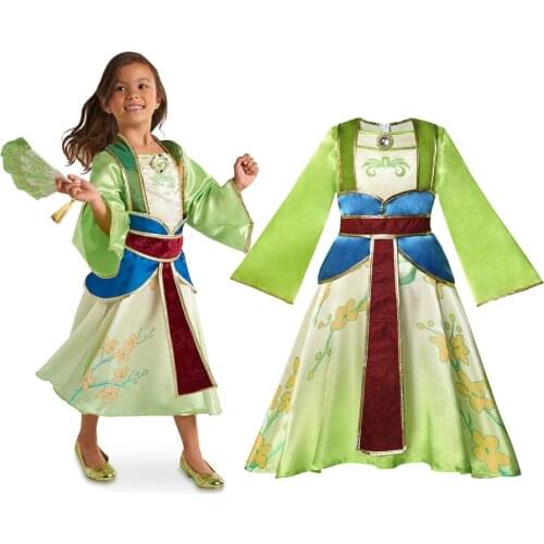 Huamulan Costume Chinese Princess Dress up Flare Long Sleeve Floral Clothes Baby Girl New Year Party Gown